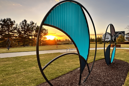 Solstice Park sculptures at sunset