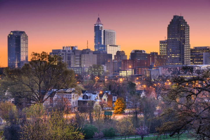 Downtown Raleigh at night.